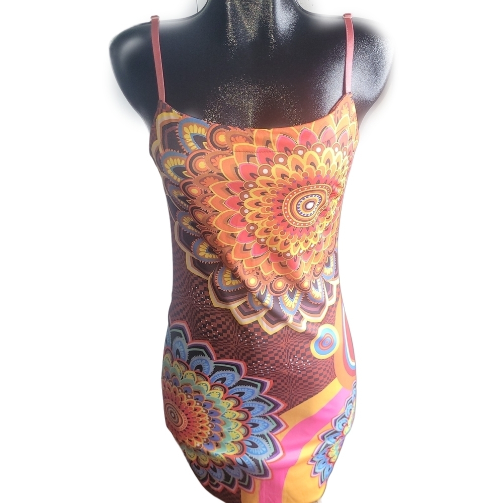 Colorful Mandala Print Spaghetti Strap Sheath Dress Size XL